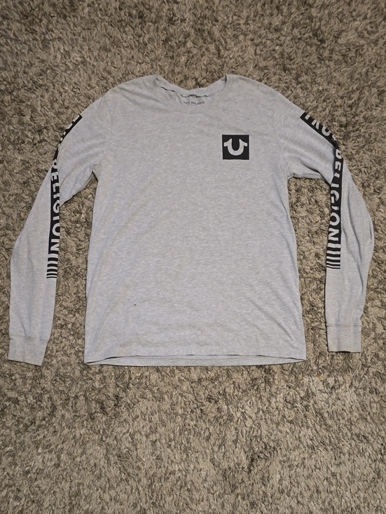 True Religion Other - True Religion Light Gray Long Sleeve Logo Tee with Sleeve Graphics